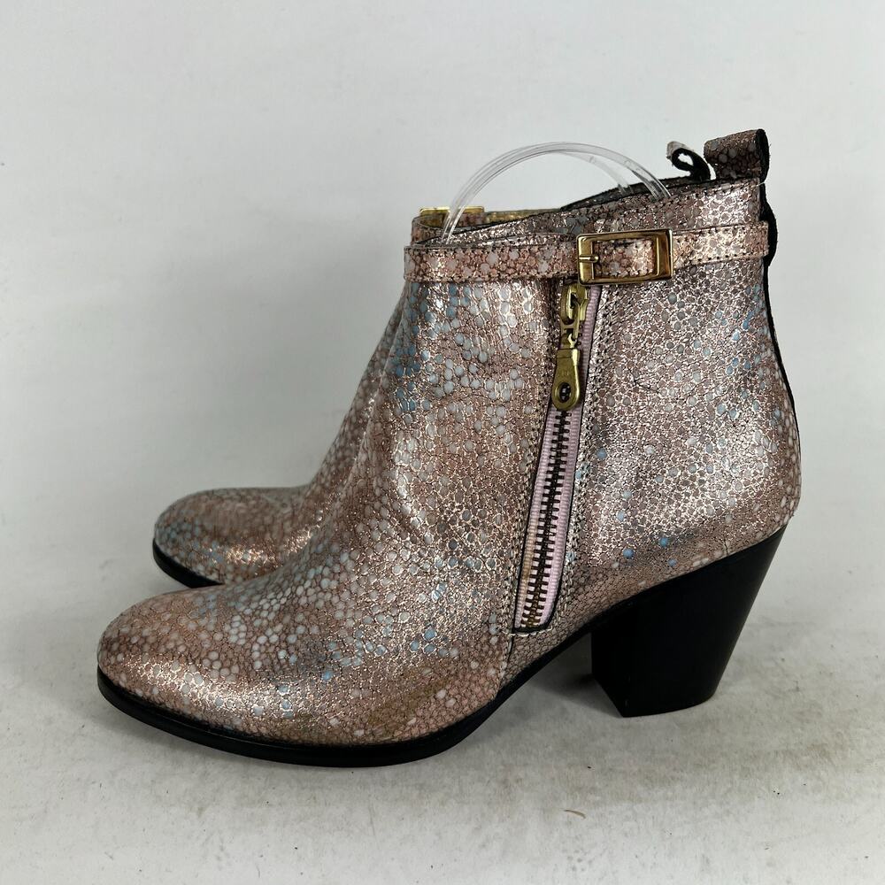 Modern Vice Ankle Boots Women's 7 Metallic Pink Snake Skin Leather Heel Bootie - Picture 5 of 9